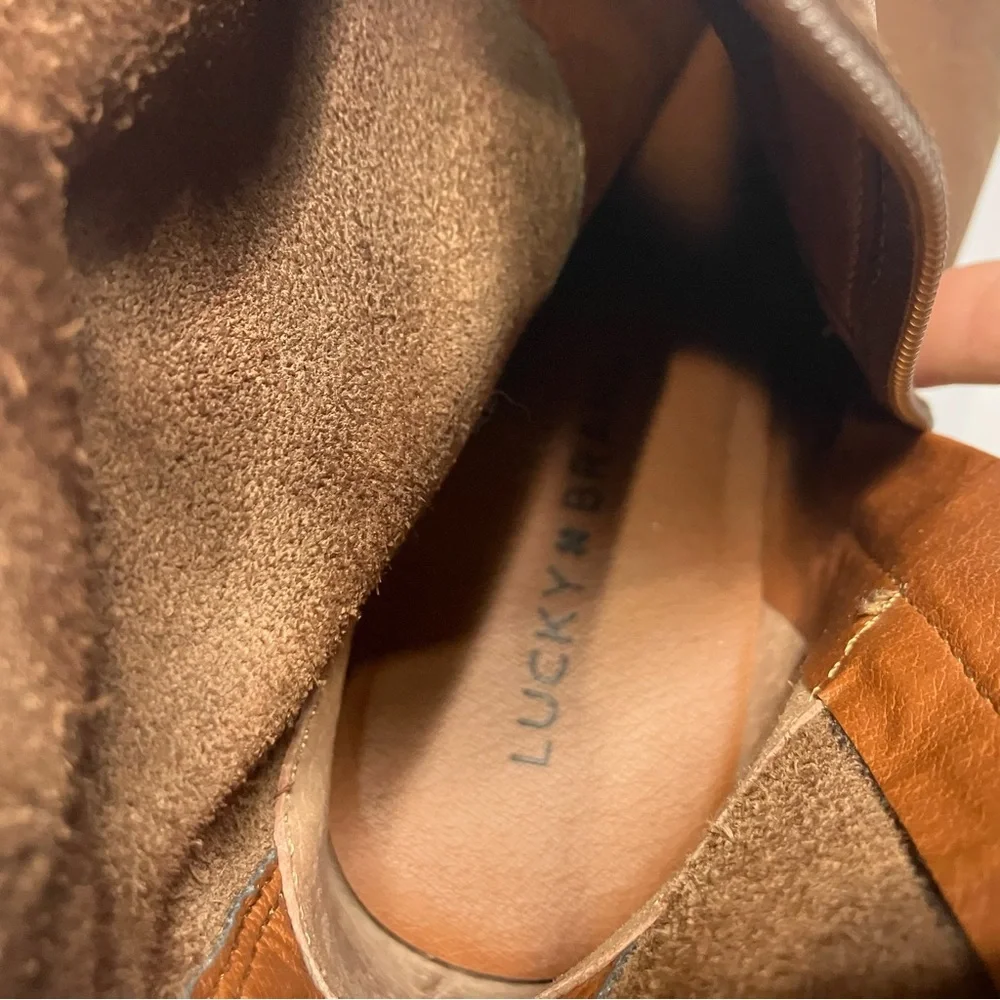 Lucky Brand Orenzo brown leather boots block heel buckle women’s size 8.5 trendy